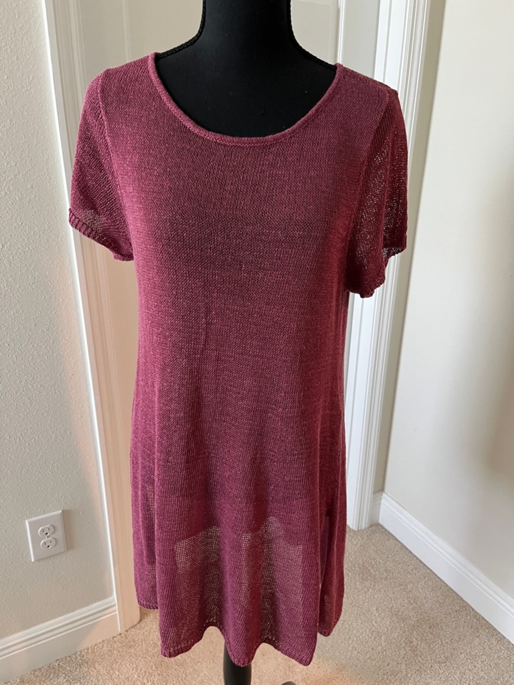 Eileen Fisher Lightweight Short-Sleeve Tunic in Deep Berry